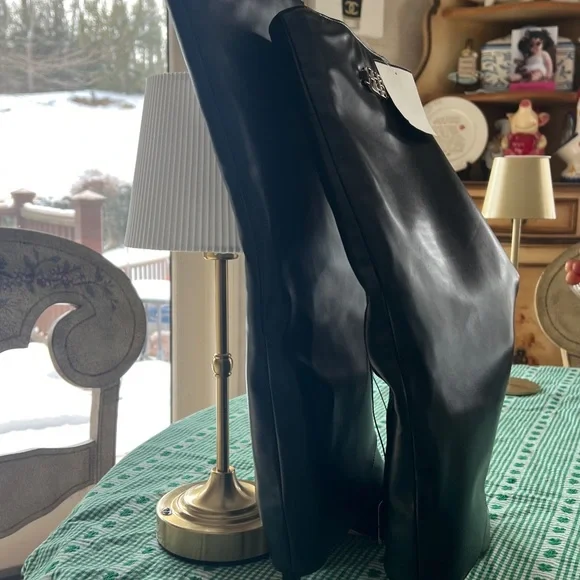 NWT Bebe Black Heeled Boots with Logo Detail. Unique with covered heel. Size 8. - Picture 6 of 12